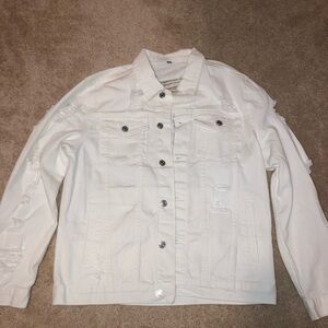 SHEIN Off-White Distressed Denim Jacket